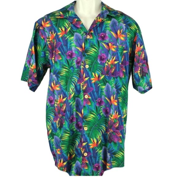 Comfort Zone USA Made Hawaiian Luau Camp Shirt Vivid Bird of Paradise & Iris XL - Picture 1 of 7